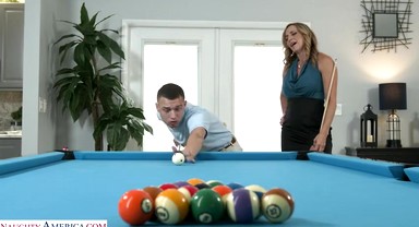Hot blonde MILF Kenzi Foxx hustle's the pool table cleaner into fucking her wet pussy