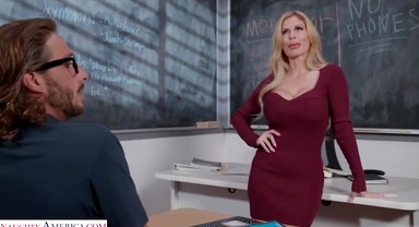 Busty professor, Casca Akashova, helps take care of her student's boner by taking his cock on her desk